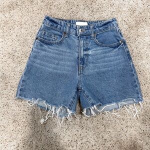 H&M Blue High-Waist Distressed Denim Shorts